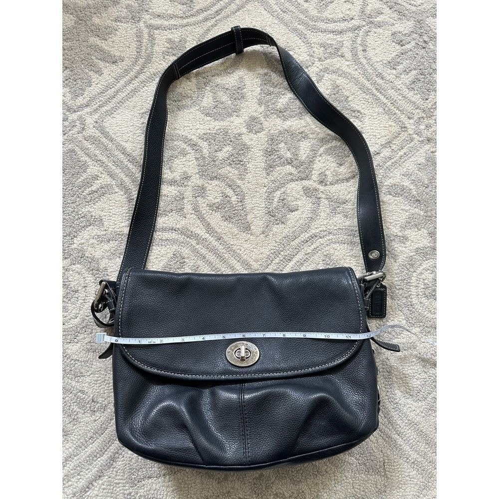 Coach Black Pebbled Leather Crossbody Turnlock Flap Messenger Silver Hardware